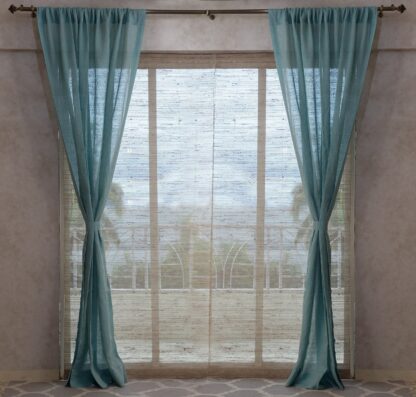 Calyz Chambray Blue 100% Linen Gauze Curtain - Image 3
